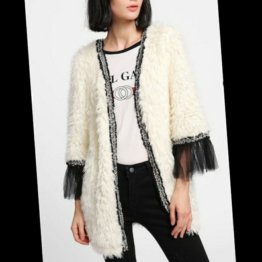LAST ONE! Mesh Cuff Faux Fur Teddy Jacket - Picture 8 of 8